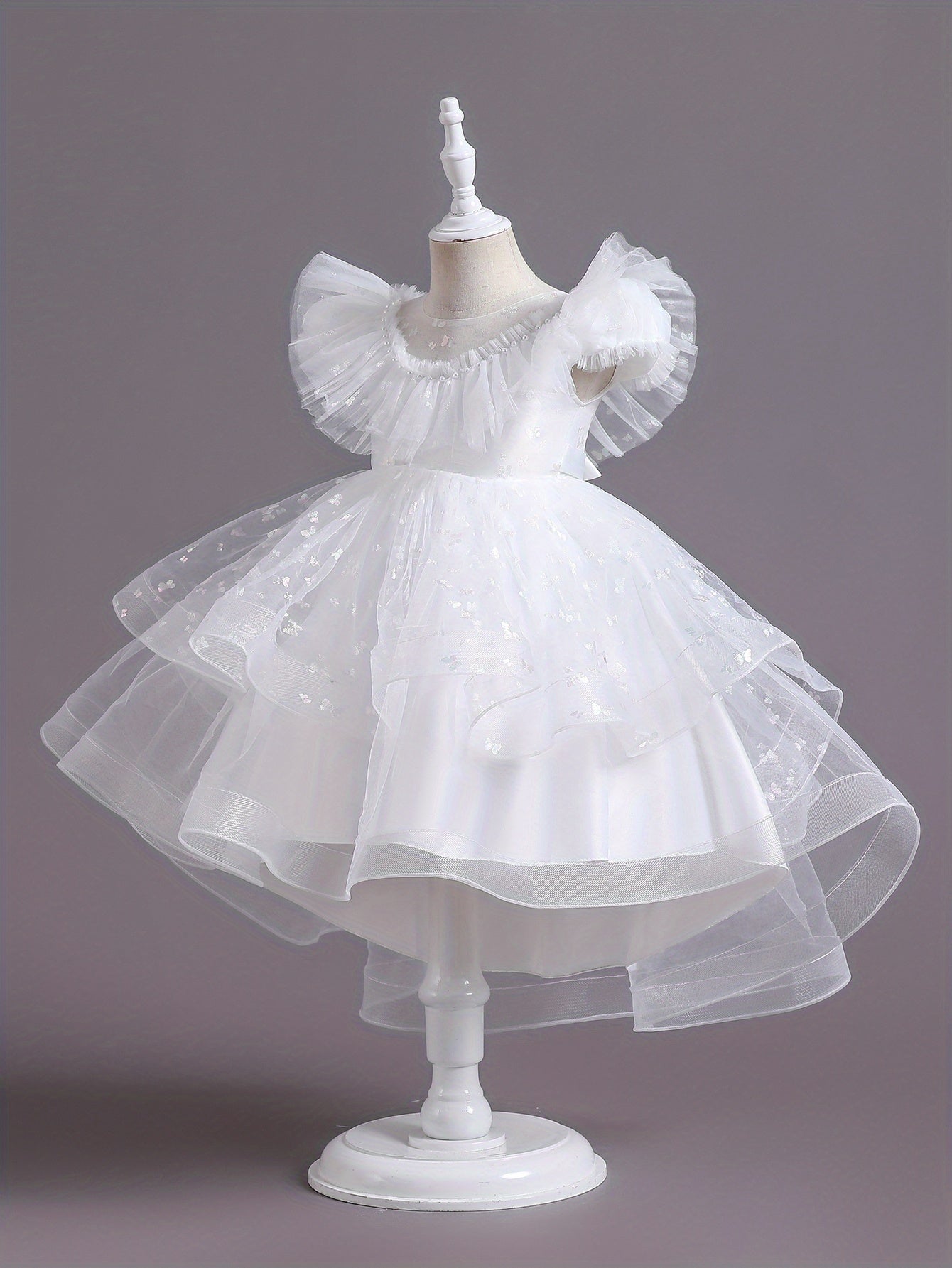 Beautiful Butterfly Ruffle Mesh Tutu Dress - Elegant Girls' Party Dresses for Birthday Gifts - Stylish Solid Colors, Ruffled Design, and Flowy Mesh Fabric