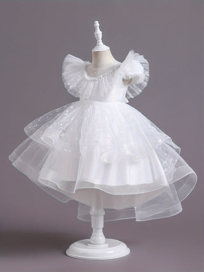 Beautiful Butterfly Ruffle Mesh Tutu Dress - Elegant Girls' Party Dresses for Birthday Gifts - Stylish Solid Colors, Ruffled Design, and Flowy Mesh Fabric
