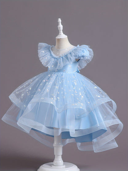 Beautiful Butterfly Ruffle Mesh Tutu Dress - Elegant Girls' Party Dresses for Birthday Gifts - Stylish Solid Colors, Ruffled Design, and Flowy Mesh Fabric