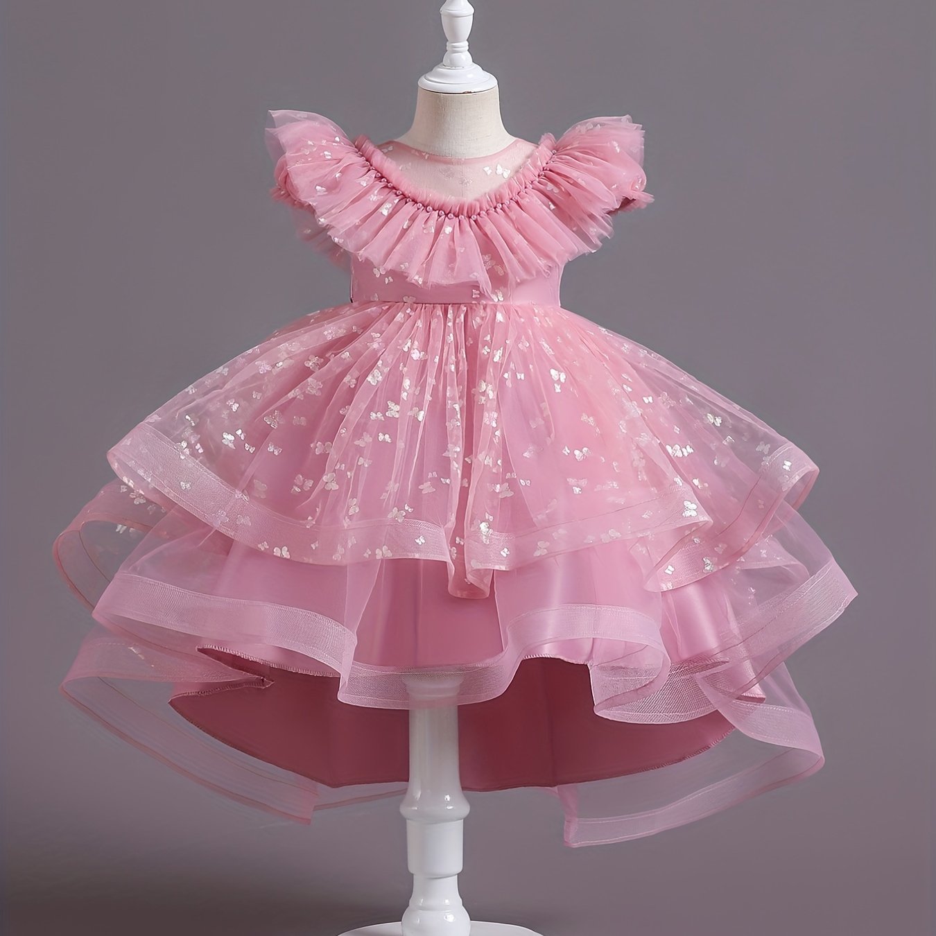 Beautiful Butterfly Ruffle Mesh Tutu Dress - Elegant Girls' Party Dresses for Birthday Gifts - Stylish Solid Colors, Ruffled Design, and Flowy Mesh Fabric