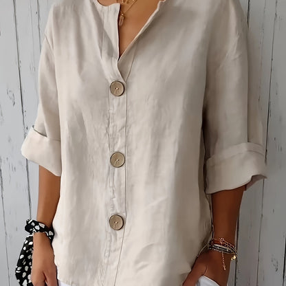 Women's Mint Green Button-Up Blouse - Loose Fit Non-Stretch Shirt, Elegant Casual Button Front for Everyday, Office, Vacation - Breathable All-Season Top, Versatile Shirt, Round Neckline, Durable Construction, Stylish Shirt,