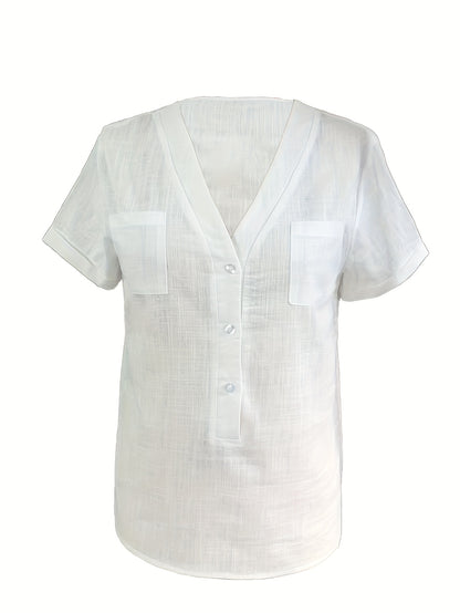 Women's Casual Blouse - Soft Pink Everyday shirt, Button-Front Placket, Non-Stretch Fabric for Office, Brunch, Lounge - Machine Washable All-Season Women's Blouse, Office Attire, Textured Fabric, Comfortable Wear, Versatile T