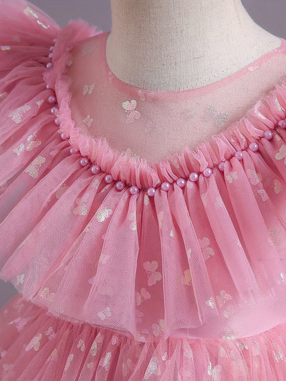 Beautiful Butterfly Ruffle Mesh Tutu Dress - Elegant Girls' Party Dresses for Birthday Gifts - Stylish Solid Colors, Ruffled Design, and Flowy Mesh Fabric