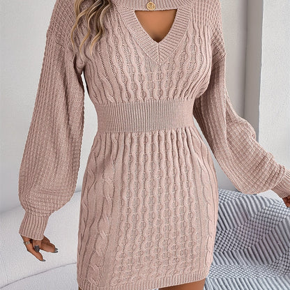 Cozy Cable Knit Sweater Dress - Women's Long Sleeve Bodycon Dresses for Casual Occasions - Soft, Stretchy, and Flattering Fit for All Seasons