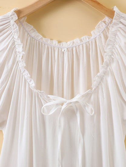 Romantic Lace Trim Princess Nightdress - Soft, Sweet, and Cute V-Neck Ruffle Hem Sleep Dress for Women - Comfortable, Breathable, and Relaxed Fit Sleepwear & Dresses for a Good Night's Sleep