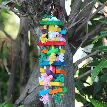 Large Durable Wooden Bird Chew Toy - Colorful Rope for Foraging and Beak Health - Parrot Bite and Play Accessory