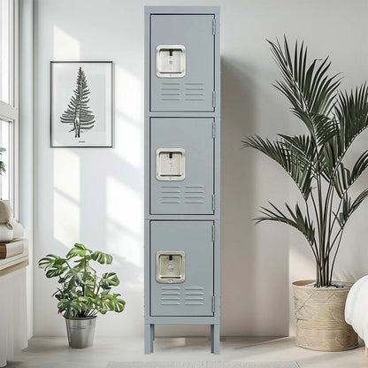 Modern 66-Inch 3-Door Metal Locker Cabinet Free Shipping Gray Home Gym Office School Garage Lock Employees Storage