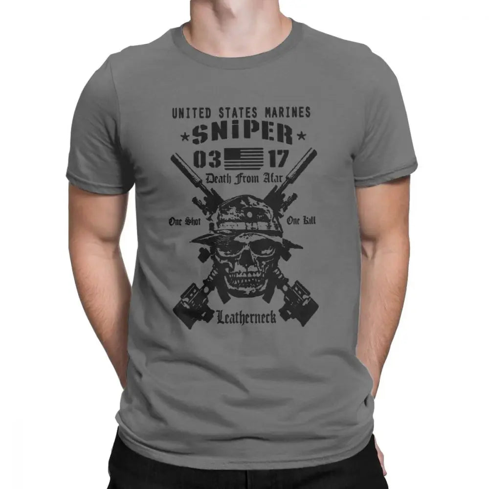 Adult Tops Men T Shirt USMC Scout Sniper Tee Shirt US Marines MOS 0317 Combat Arms Unique Short Sleeve Crew Neck Cotton T-Shirts
