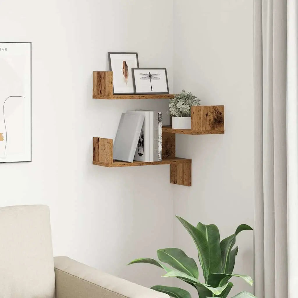 VidaXL W2B Old Wood Engineered Wall Corner Shelf Medium Wall Mount for Entry Living Room Hospital Gym Home Furniture