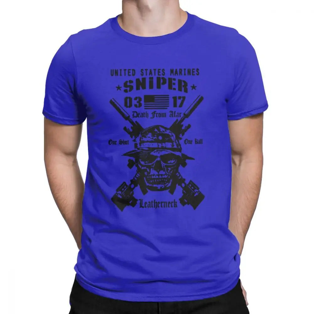 Adult Tops Men T Shirt USMC Scout Sniper Tee Shirt US Marines MOS 0317 Combat Arms Unique Short Sleeve Crew Neck Cotton T-Shirts