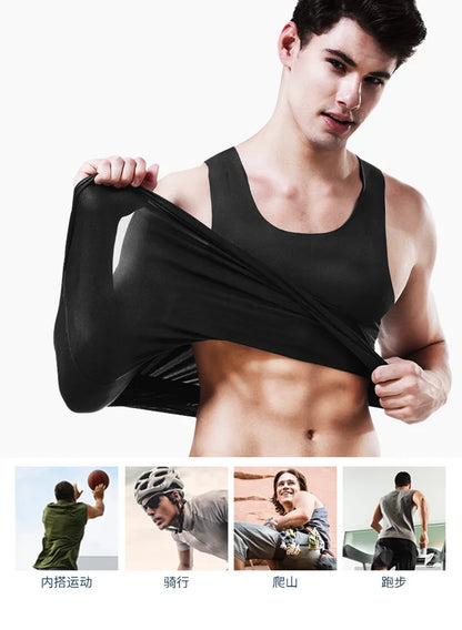 Men's Tank Tops Summer Men Vest Clothes Ice Silk Undershirt Male Solid Transparent O Neck Sleeveless Fitness Shirt Tee Tops Man