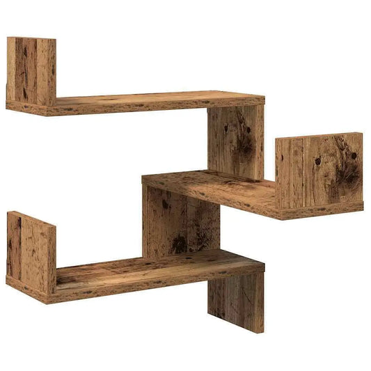 VidaXL W2B Old Wood Engineered Wall Corner Shelf Medium Wall Mount for Entry Living Room Hospital Gym Home Furniture