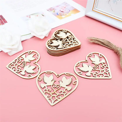 10PCS Wooden Hollowed Heart Shape Home Home Ornament Crafts Living Roomation Wood Crafts For Home Party Tree Wedding Party DIY