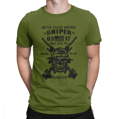 Adult Tops Men T Shirt USMC Scout Sniper Tee Shirt US Marines MOS 0317 Combat Arms Unique Short Sleeve Crew Neck Cotton T-Shirts