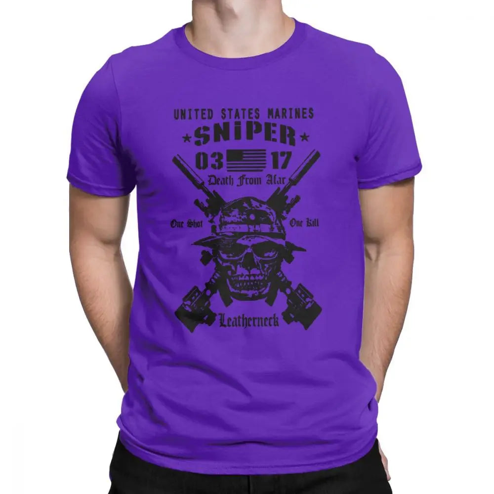 Adult Tops Men T Shirt USMC Scout Sniper Tee Shirt US Marines MOS 0317 Combat Arms Unique Short Sleeve Crew Neck Cotton T-Shirts