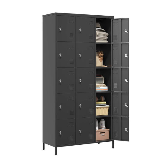 15 Door 72"H Metal Lockers With Lock for Employees Storage Locker Cabinet for Home Gym Office School Garage Easy Assembly Black