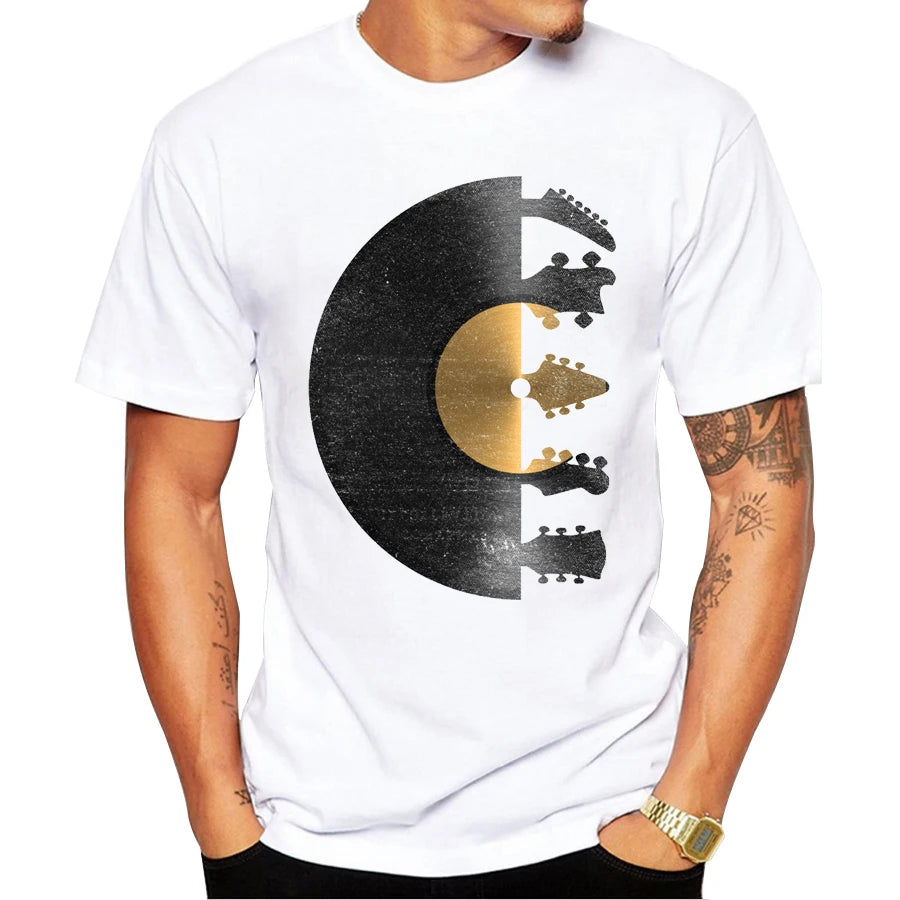 Popular fashion man's Tops 2022 summer latest printed Distressed Vinyl Guitars design very interesting man T-shirts Hot Tops
