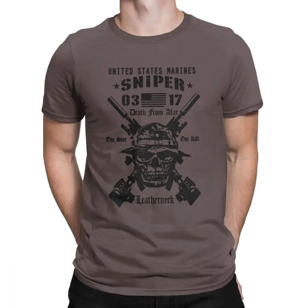Adult Tops Men T Shirt USMC Scout Sniper Tee Shirt US Marines MOS 0317 Combat Arms Unique Short Sleeve Crew Neck Cotton T-Shirts