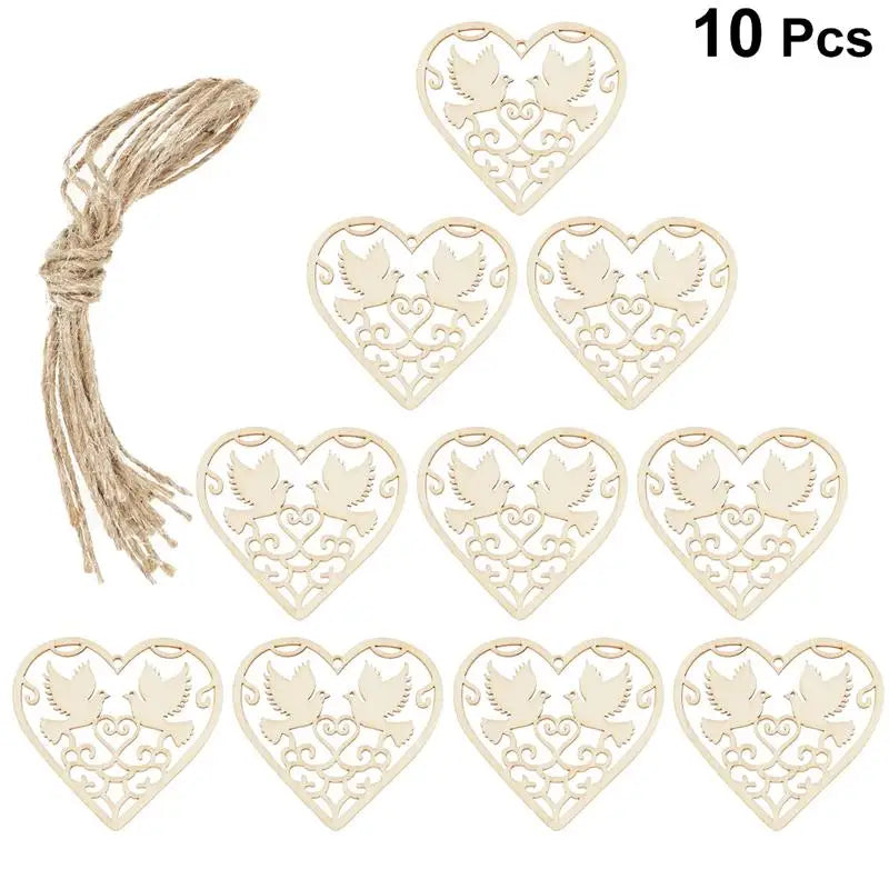 10PCS Wooden Hollowed Heart Shape Home Home Ornament Crafts Living Roomation Wood Crafts For Home Party Tree Wedding Party DIY