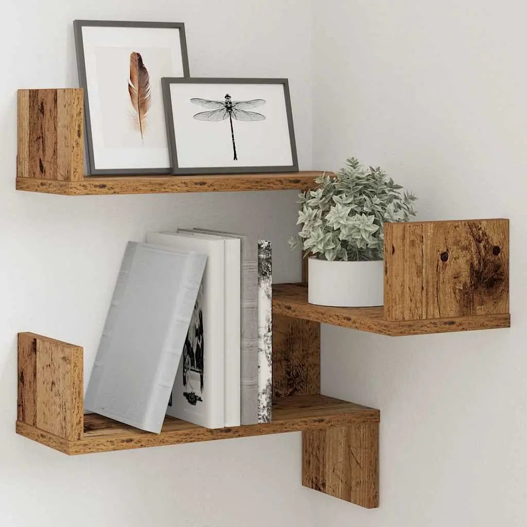 VidaXL W2B Old Wood Engineered Wall Corner Shelf Medium Wall Mount for Entry Living Room Hospital Gym Home Furniture