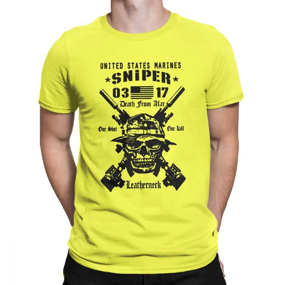 Adult Tops Men T Shirt USMC Scout Sniper Tee Shirt US Marines MOS 0317 Combat Arms Unique Short Sleeve Crew Neck Cotton T-Shirts