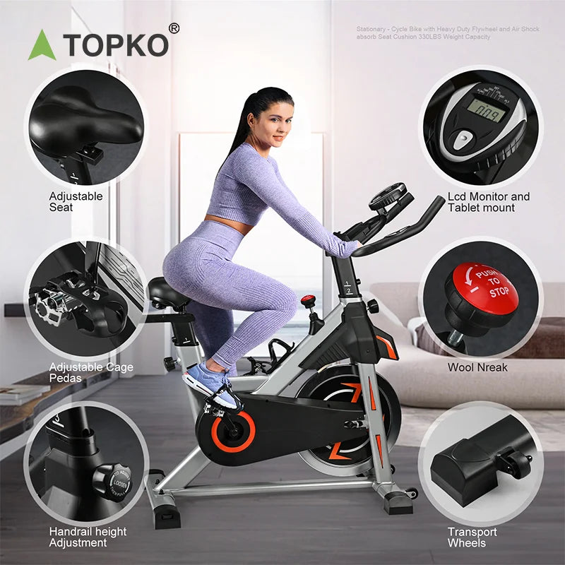 TOPKO US Warehouse Premium Gym Workout Spin Bike Magnetic Control Adjustable Spin Bike