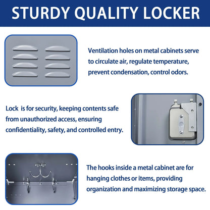 Modern 66-Inch 3-Door Metal Locker Cabinet Free Shipping Gray Home Gym Office School Garage Lock Employees Storage