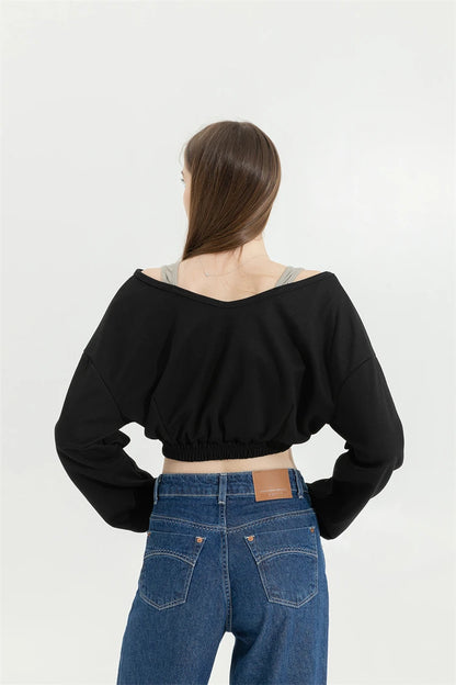 Woman Sweatshirt Hoodies Fashion Female Chic Loose Casual Streetwear Patchwork Ins Street Y2K Fake Two Pieces Hoodies Crop Top