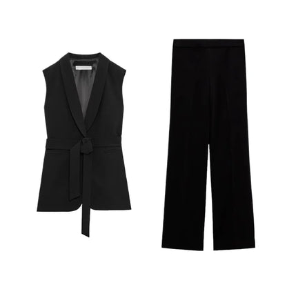 Elegant Sleeveless Vest Suit Set - Lapel Blazer Vest with Matching High Waist Pants
