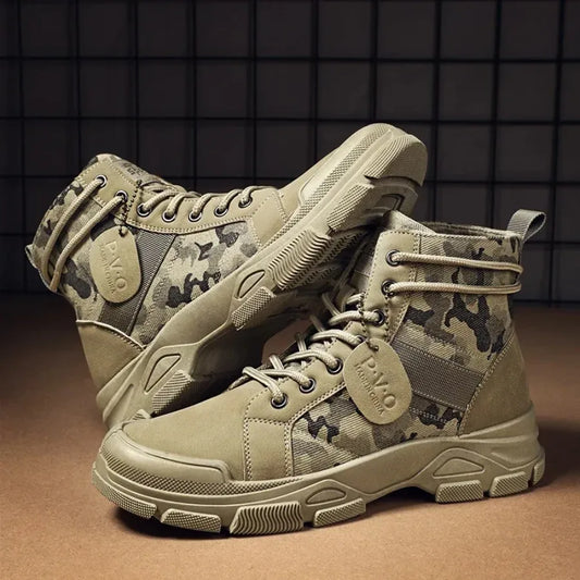 Military Boots for Men Autumn High Top Camouflage Desert Casual Flats Mens Boot Breathable Non Slip Work Shoes Zapatillas Hombre