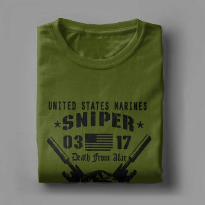 Adult Tops Men T Shirt USMC Scout Sniper Tee Shirt US Marines MOS 0317 Combat Arms Unique Short Sleeve Crew Neck Cotton T-Shirts