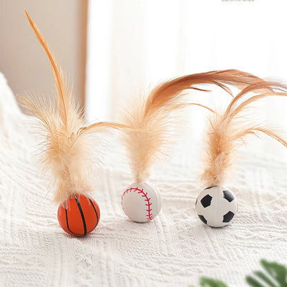 Cat Interactive Ball Toys Interactive Bouncy Ball with Feathers Cat Toys  for Indoor Cats and Kittens