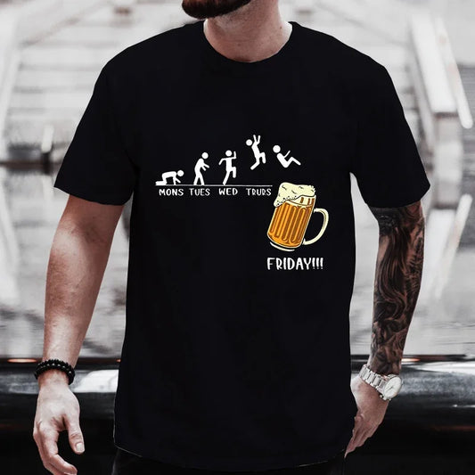 Men T-shirt Friday Beer Funny Graphic Y2k Tops Weekend Beer Drinking Lover Party Team Tees Plus Size Matching Outfit Streetwear