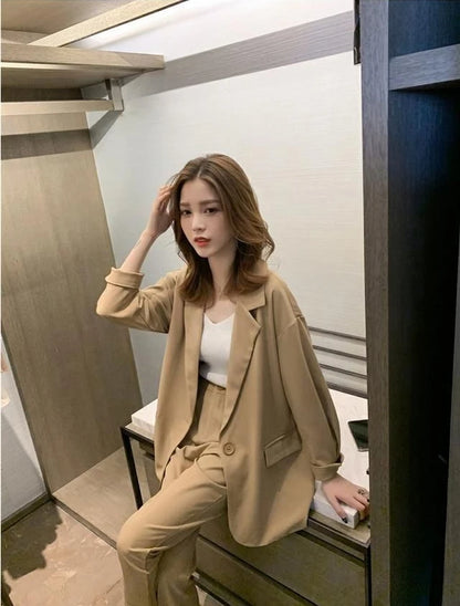 Suit Jacket Two Piece Sets for Women Formal Clothing Womens Blazer and Pants Suits Set 2 Elegant Pieces Office Wear Fall Outfits