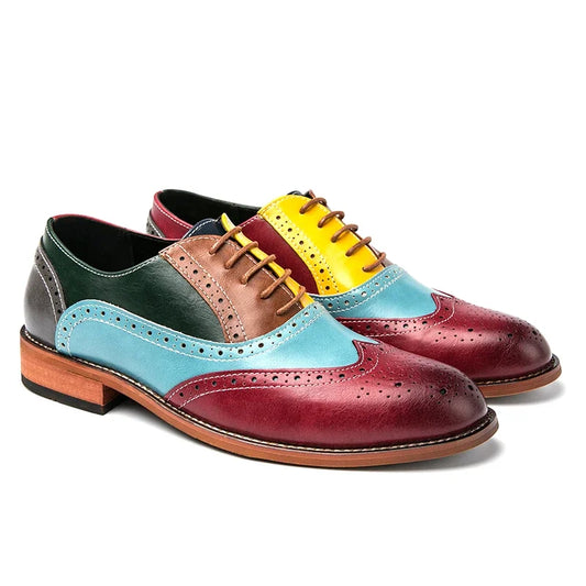 Men Business Dress shoe Colorful  Lace up Fashion Man Casual Leather Oxfords shoes Flat Leisure Wedding Party shoe Men Big Size