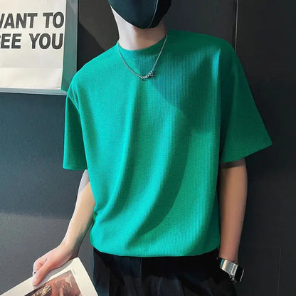 Top T Shirt for Men Orange O Neck Man Tee Shirts Plain Clothing Streetwear No Logo Cool Hot Loose Basic High Quality Aesthetic S