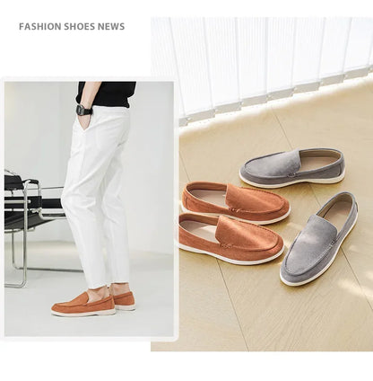 2025 Men's Classic Loafers | Fashionable Suede Flats with Round Toe Design | Comfortable Lazy Slip-on Shoes