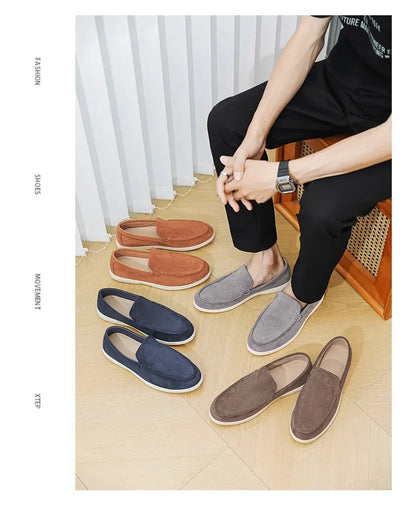 2025 Men's Classic Loafers | Fashionable Suede Flats with Round Toe Design | Comfortable Lazy Slip-on Shoes