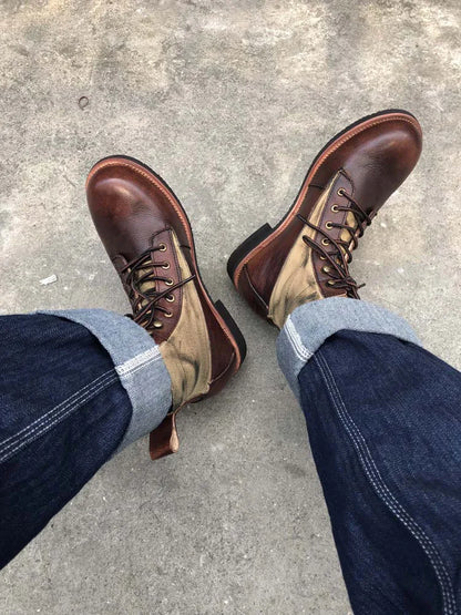 New Brown Boots for Men Black Business Handmade Men's Short Boots Round Toe Slip-On Ankle Boots Motorcycle Boots Combat Boots