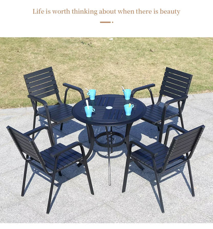 Outdoor Dining Table Modern Garden Table 80cm Wood-plastic Table Fashion Furniture Black Round Coffee Table