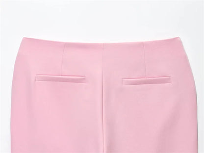Chic Pink 2-Piece Casual Set - Flared Hem Vest & Wide Leg Pants