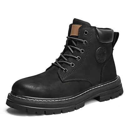 Boots Men High Top Boots High Quality Women Leather Shoes Fashion Outdoor Sneakers Men Lace Up Non-Slip Ankle Boots for Couple