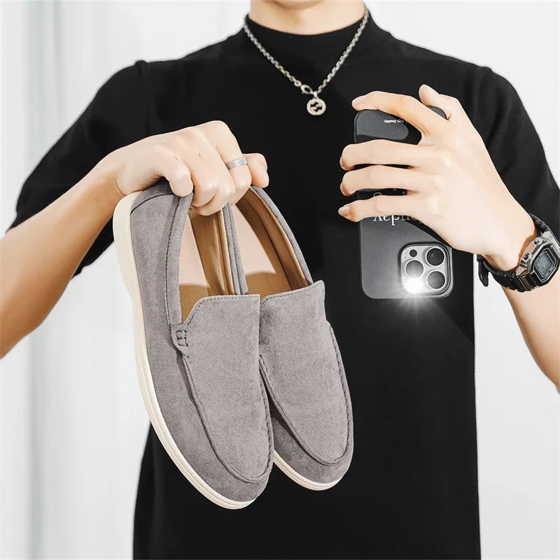 2025 Men's Classic Loafers | Fashionable Suede Flats with Round Toe Design | Comfortable Lazy Slip-on Shoes