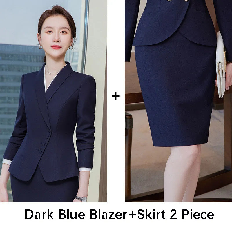 Classic Business Blazer & Skirt Set - Professional 2-Piece Suit for Office Wear