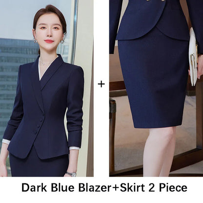 Classic Business Blazer & Skirt Set - Professional 2-Piece Suit for Office Wear
