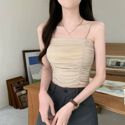 Top Women Sexy Shirts Sleeveless Tube Tops Girls Tops With Suspenders Lady White Camisole Padded Bras Woman Clothing Corset Top