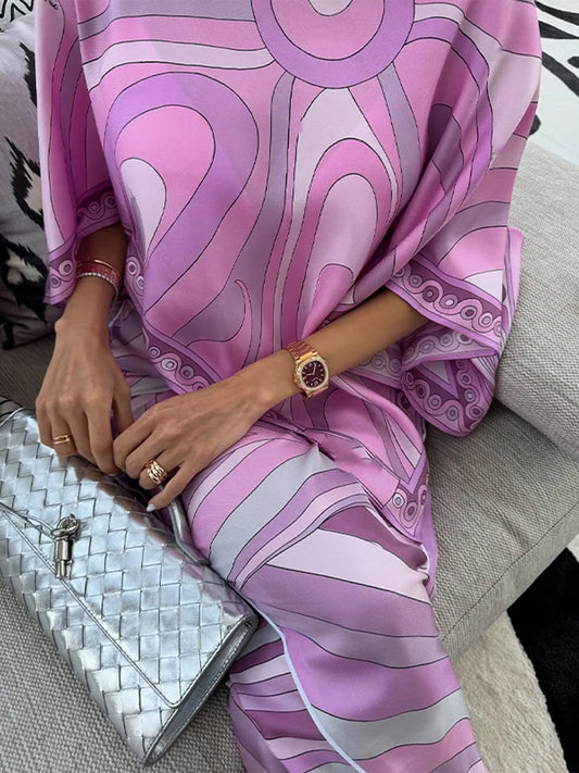 Printed Top Skirt Suit Women Two Pieces Set  Elegant Irregular Top Zipper Long Skirts Sets Lady Summer Casual Vacation Outfit