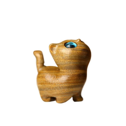 Cat Model Crafts Hand-carved Wooden Cat Statue Cute Tiny Cat Sculpture Cartoon Creative Animal Figurine Kids Gifts