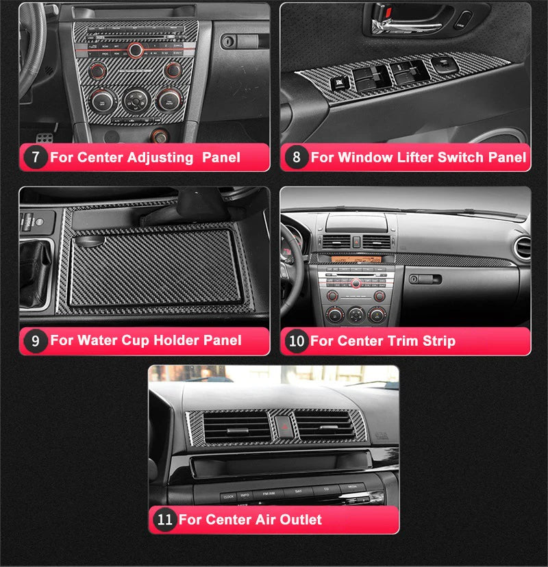 For Mazda 3 2004-2009 Accessorie Carbon Fiber Car Center Console Gear Shifter Panel Frame Trim Cover Interior Decoration Sticker