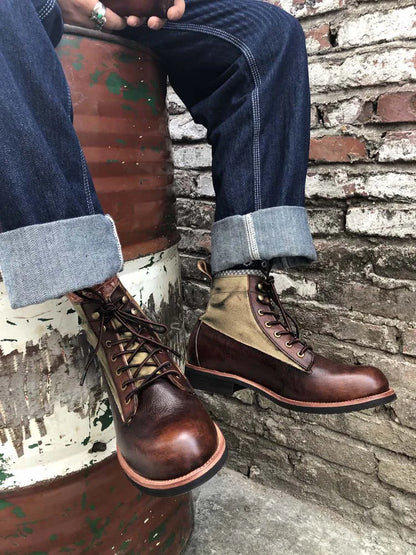 New Brown Boots for Men Black Business Handmade Men's Short Boots Round Toe Slip-On Ankle Boots Motorcycle Boots Combat Boots